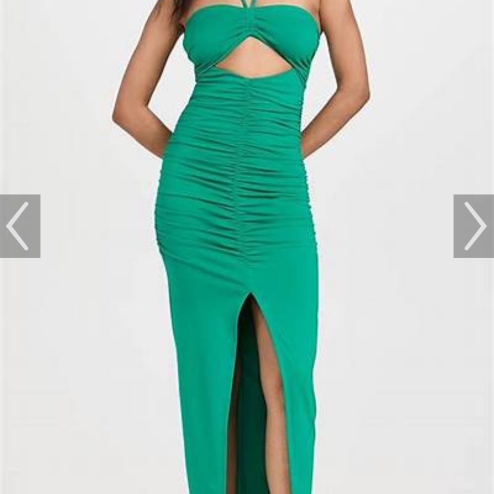 NWT Susana Monaco Strapless Green Gather Front Halter Dress L